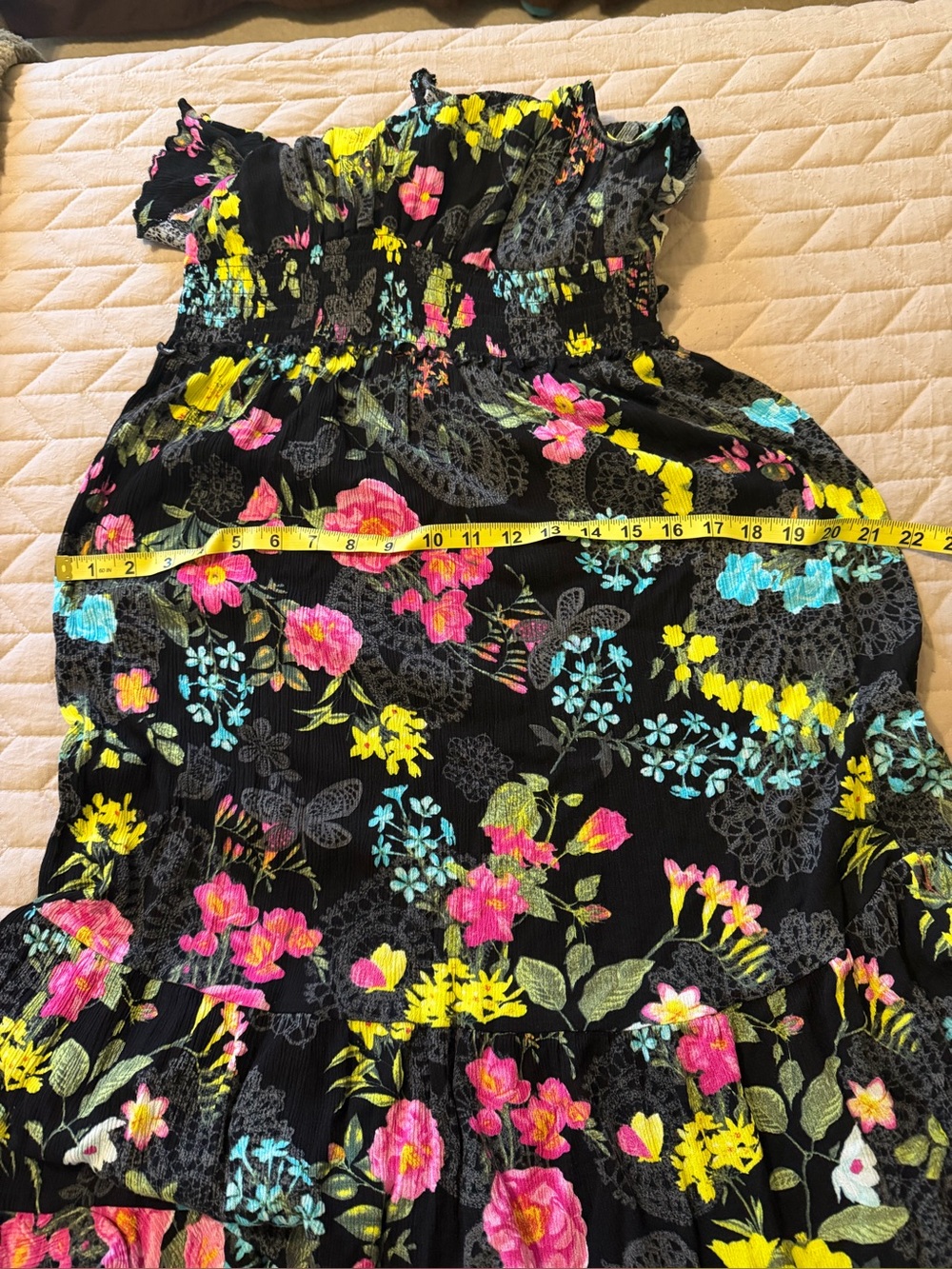Betsey Johnson Black Floral Tiered Maxi Dress Size L - Picture 4 of 5